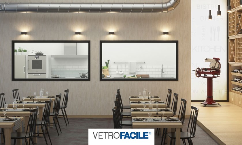 MODULO VETRATO TRASPARENTE IN ABS PER PARETI IN CARTONGESSO VETROFACILE